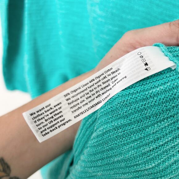 [Eileen Fisher] Turquoise Linen Cotton Blend Long Sleeve V-Neck Sweater Size XS - Picture 10 of 10